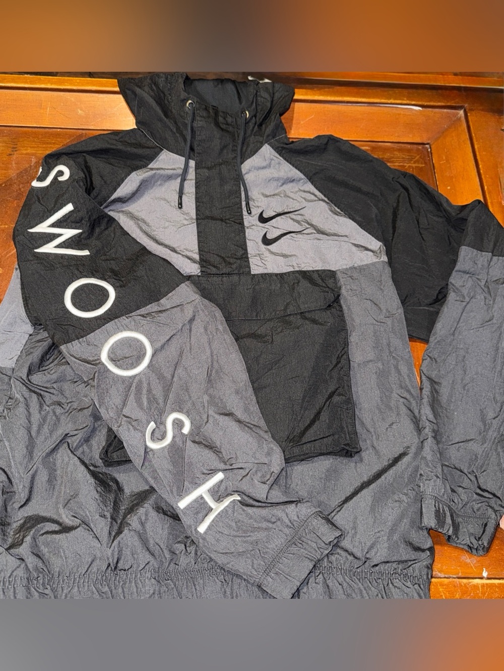 Vintage NIKE Double Swoosh Anorak Windbreaker Men’s Small Black & Grey Pullover